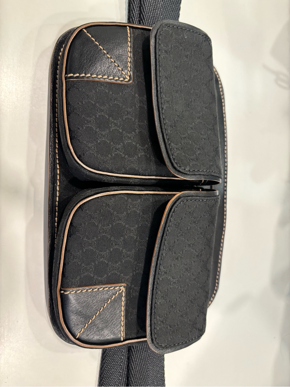Authentic Celine Black Belt Bag with Tan Trim